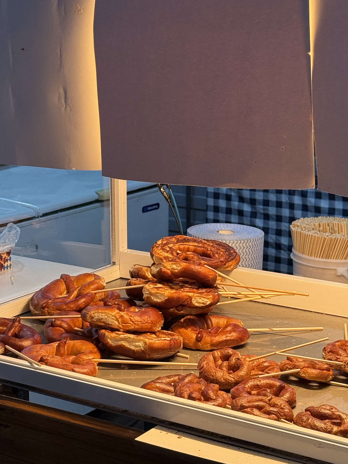 Pretzels on a counter at Oktoberfest Blumenau