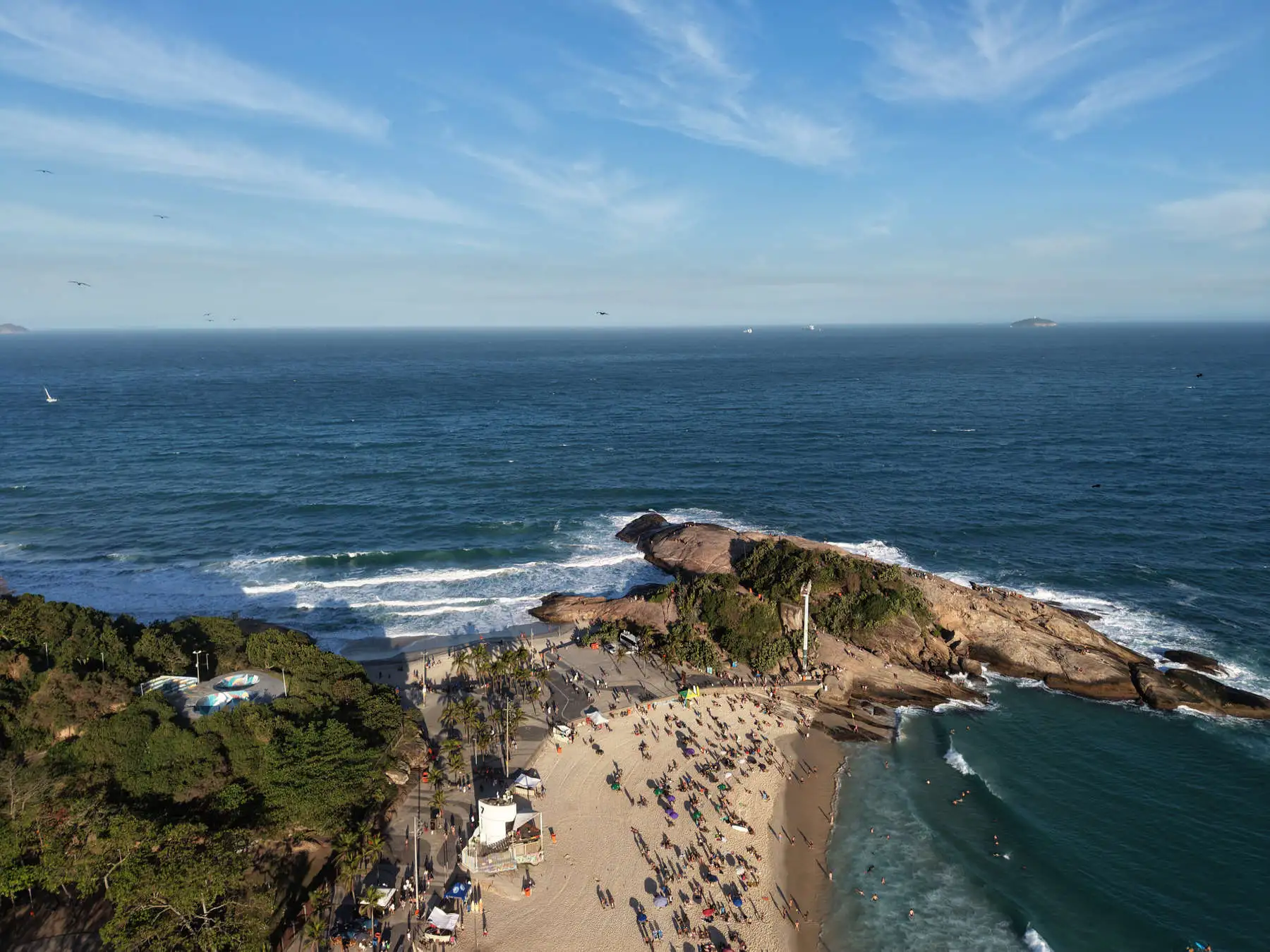 An aerial view of Arpoador Rock between Copacabana and Ipanema