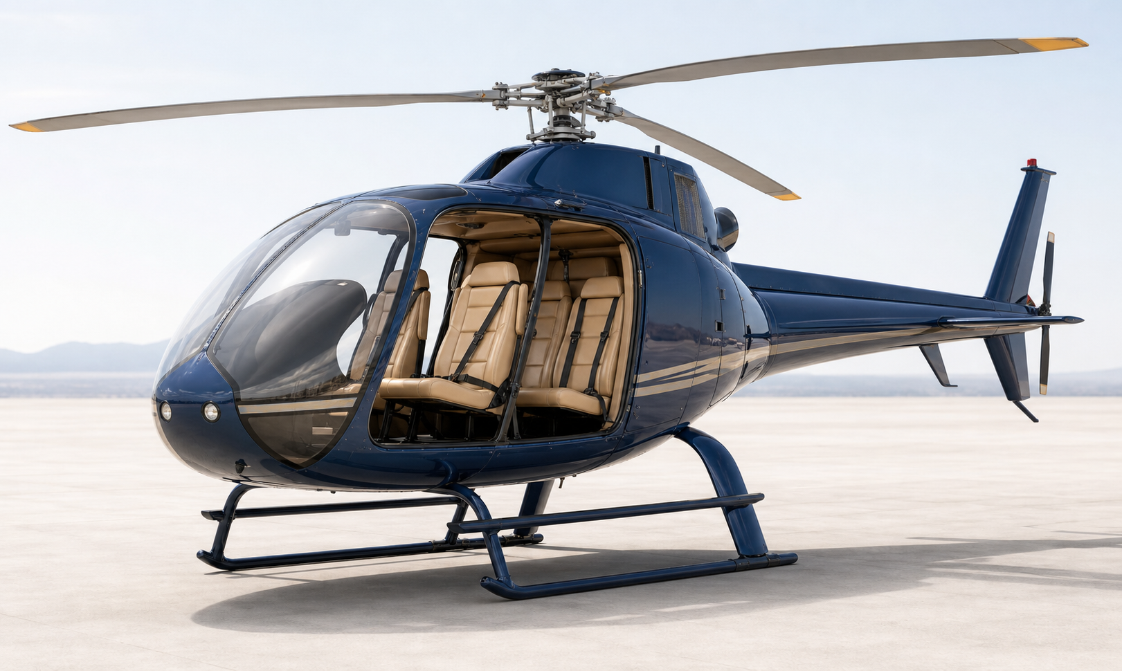 Doors-off helicopter used for scenic flights over Rio de Janeiro